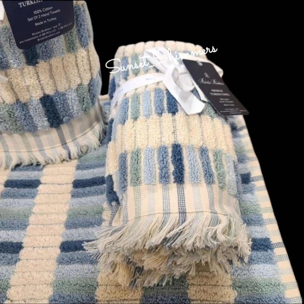 6pc BROOKS BROTHERS Blue Ombre Mosaic Tile THICK PLUSH Luxury TURKISH Towel Set